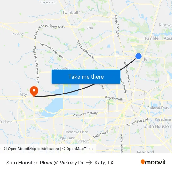 Sam Houston Pkwy @ Vickery Dr to Katy, TX map