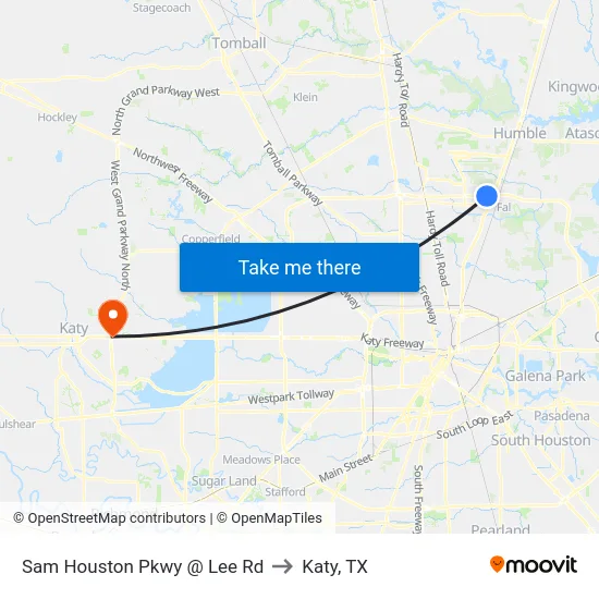 Sam Houston Pkwy @ Lee Rd to Katy, TX map