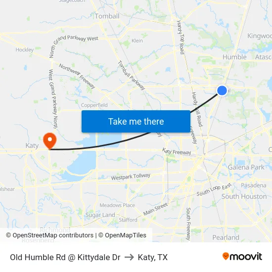 Old Humble Rd @ Kittydale Dr to Katy, TX map