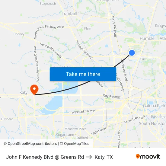 John F Kennedy Blvd @ Greens Rd to Katy, TX map