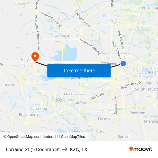 Lorraine St @ Cochran St to Katy, TX map