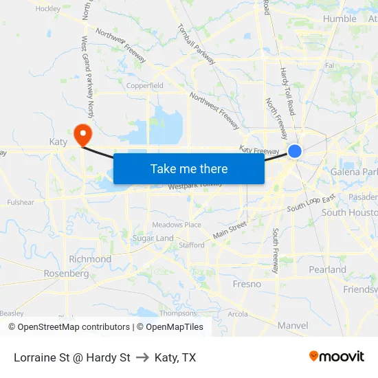 Lorraine St @ Hardy St to Katy, TX map