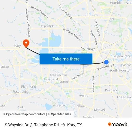 S Wayside Dr @ Telephone Rd to Katy, TX map