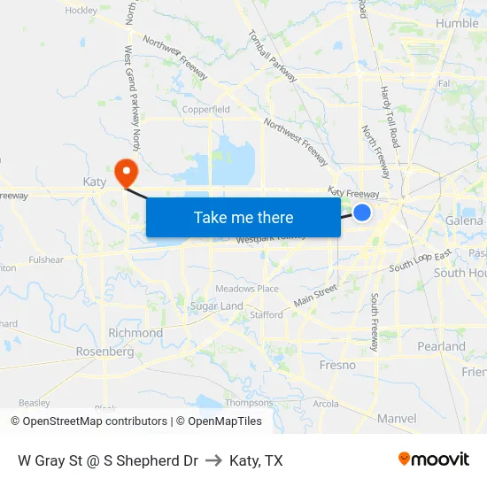 W Gray St @ S Shepherd Dr to Katy, TX map