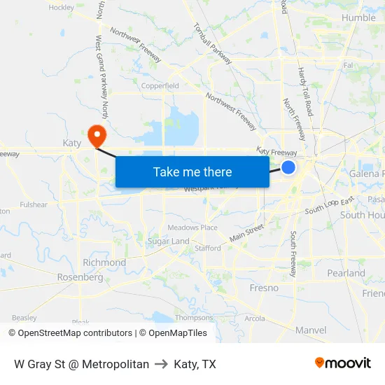 W Gray St @ Metropolitan to Katy, TX map