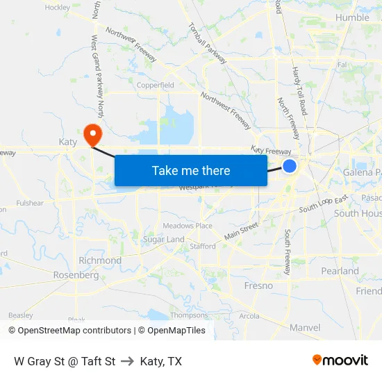 W Gray St @ Taft St to Katy, TX map