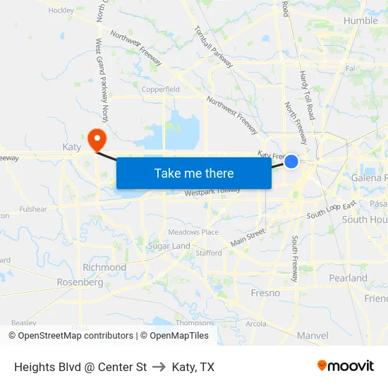 Heights Blvd @ Center St to Katy, TX map