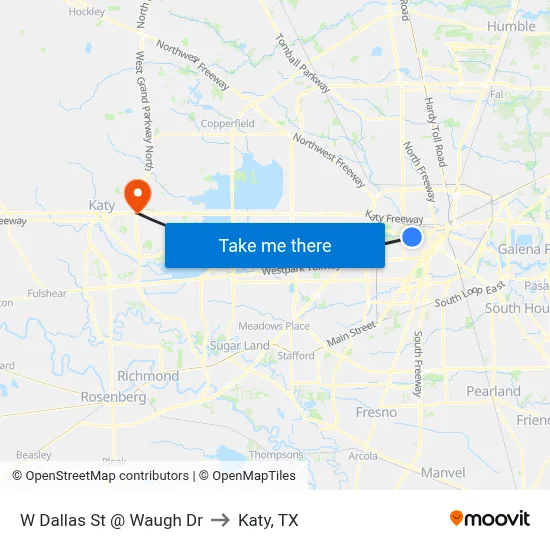 W Dallas St @ Waugh Dr to Katy, TX map