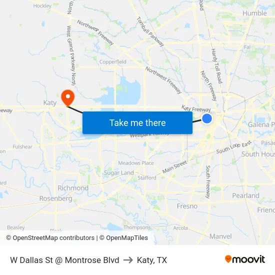 W Dallas St @ Montrose Blvd to Katy, TX map