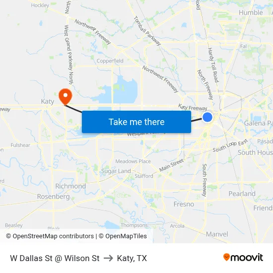 W Dallas St @ Wilson St to Katy, TX map