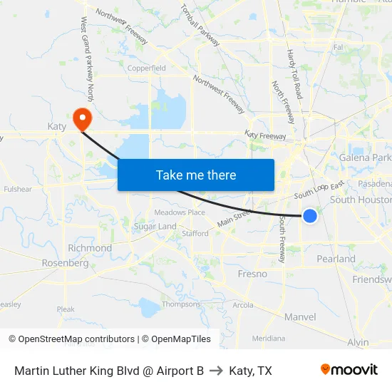 Martin Luther King Blvd @ Airport B to Katy, TX map
