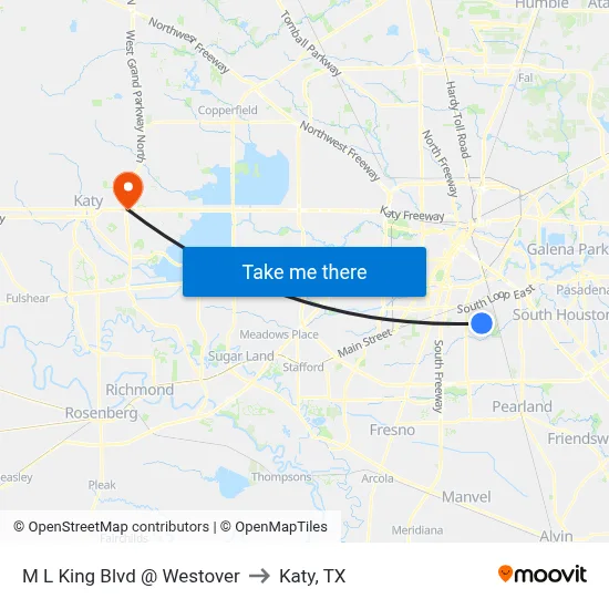M L King Blvd @ Westover to Katy, TX map