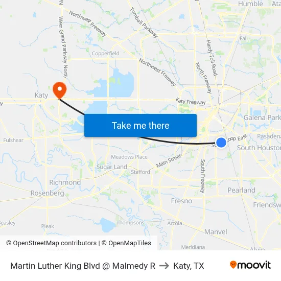 Martin Luther King Blvd @ Malmedy R to Katy, TX map