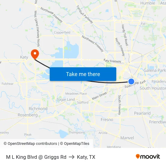 M L King Blvd @ Griggs Rd to Katy, TX map