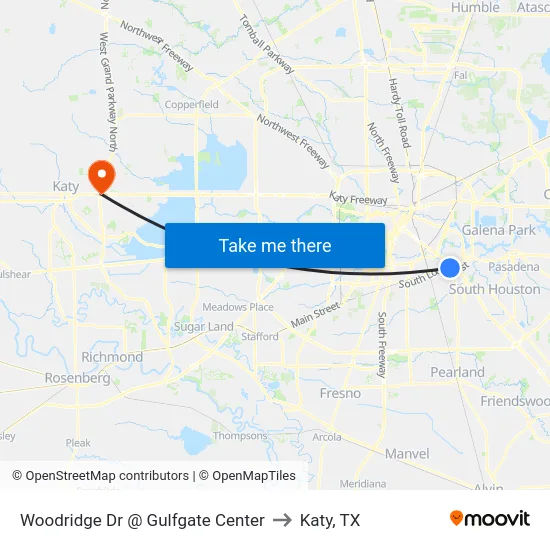 Woodridge Dr @ Gulfgate Center to Katy, TX map