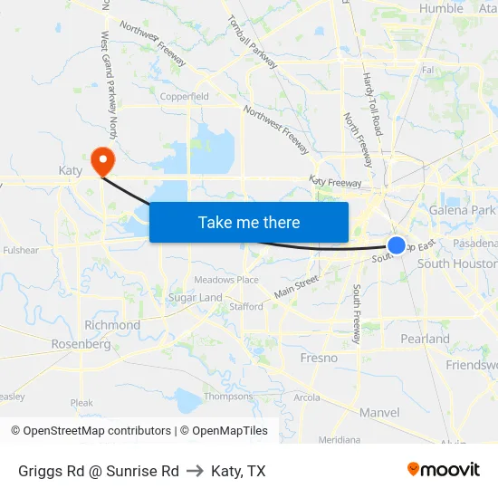 Griggs Rd @ Sunrise Rd to Katy, TX map