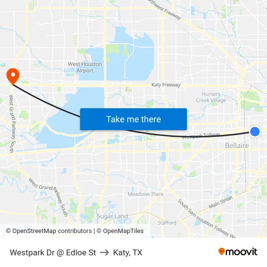 Westpark Dr @ Edloe St to Katy, TX map