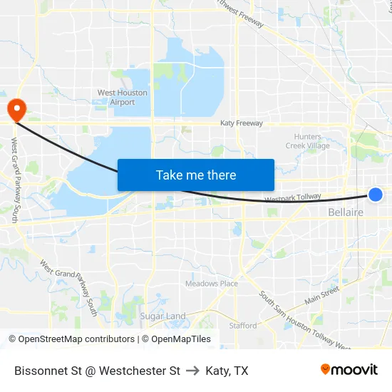 Bissonnet St @ Westchester St to Katy, TX map