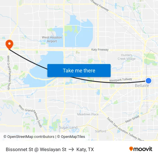 Bissonnet St @ Weslayan St to Katy, TX map