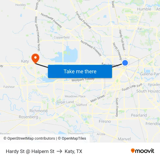 Hardy St @ Halpern St to Katy, TX map