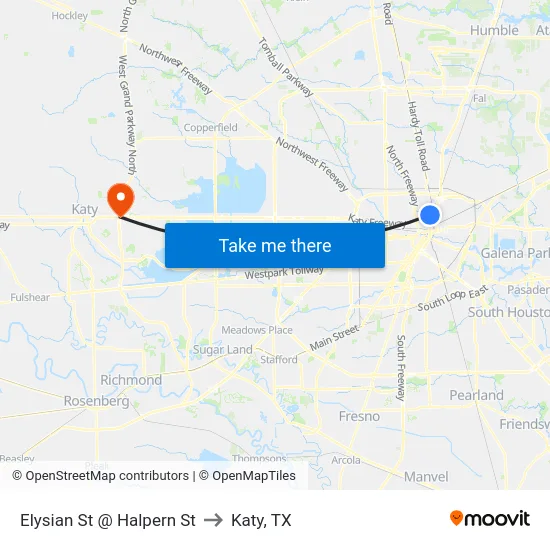 Elysian St @ Halpern St to Katy, TX map