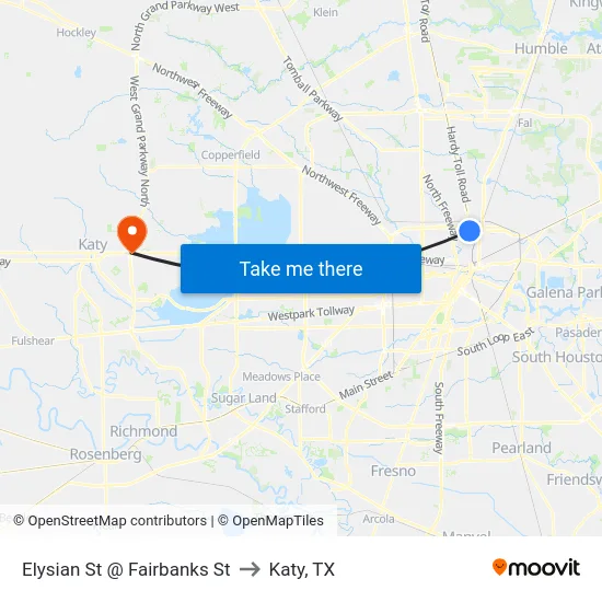 Elysian St @ Fairbanks St to Katy, TX map