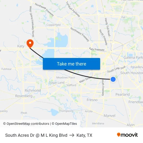 South Acres Dr @ M L King Blvd to Katy, TX map