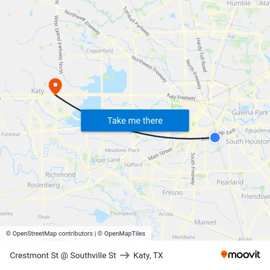 Crestmont St @ Southville St to Katy, TX map