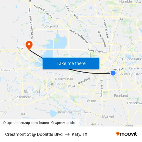 Crestmont St @ Doolittle Blvd to Katy, TX map