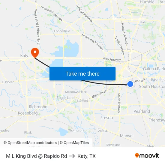 M L King Blvd @ Rapido Rd to Katy, TX map