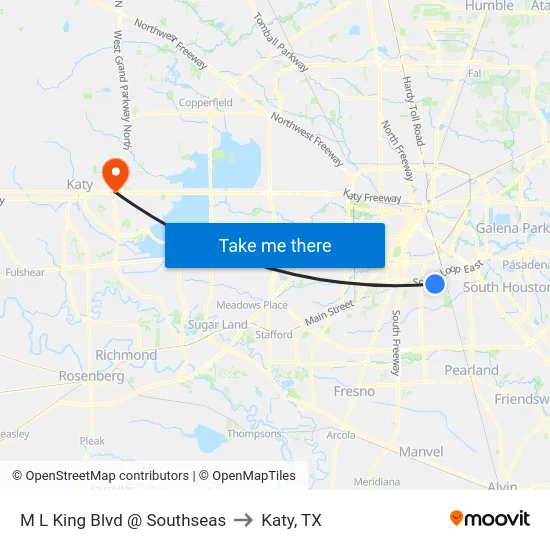 M L King Blvd @ Southseas to Katy, TX map