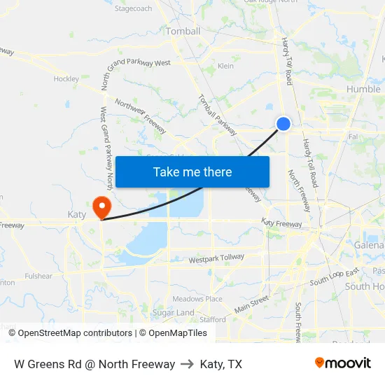 W Greens Rd @ North Freeway to Katy, TX map