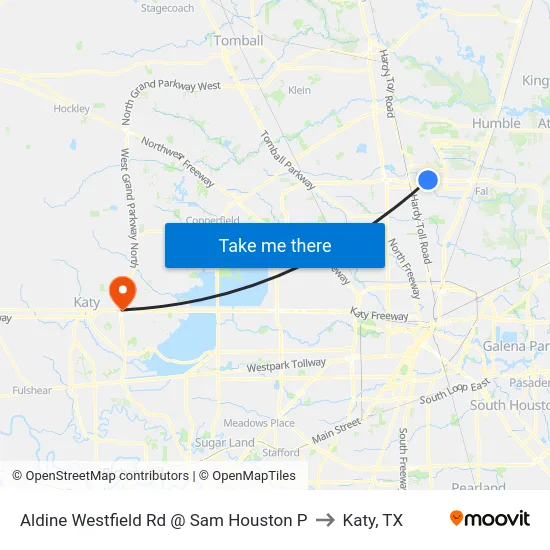 Aldine Westfield Rd @ Sam Houston P to Katy, TX map