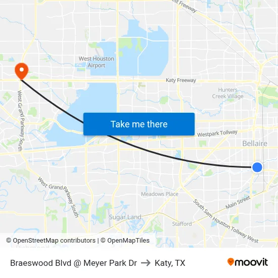Braeswood Blvd @ Meyer Park Dr to Katy, TX map
