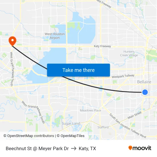 Beechnut St @ Meyer Park Dr to Katy, TX map