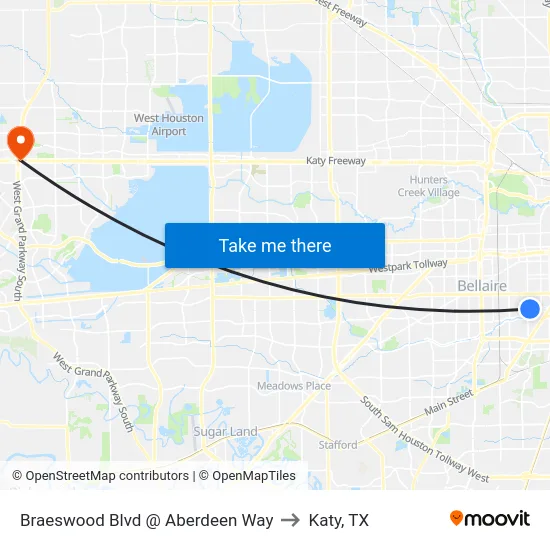 Braeswood Blvd @ Aberdeen Way to Katy, TX map