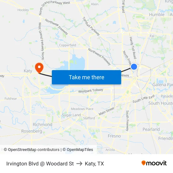 Irvington Blvd @ Woodard St to Katy, TX map