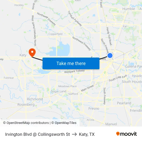 Irvington Blvd @ Collingsworth St to Katy, TX map