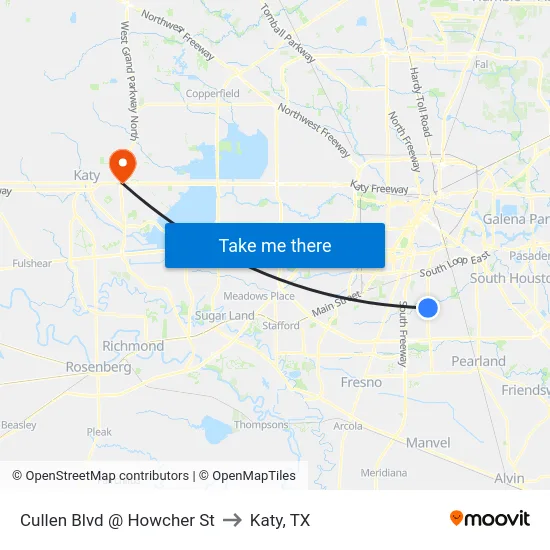 Cullen Blvd @ Howcher St to Katy, TX map