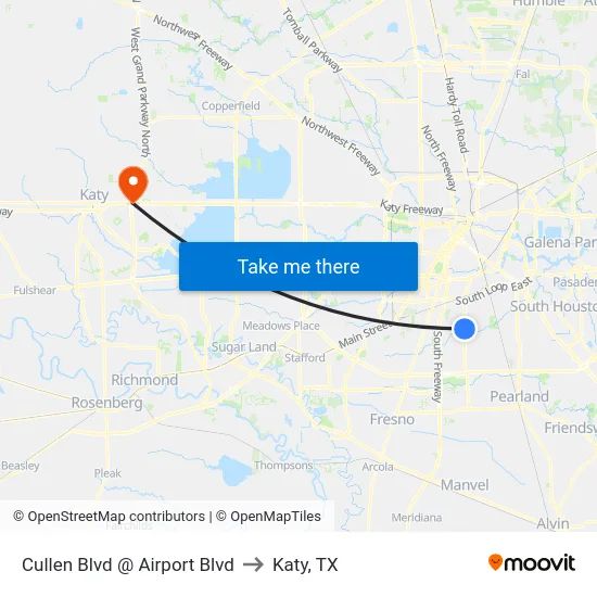 Cullen Blvd @ Airport Blvd to Katy, TX map
