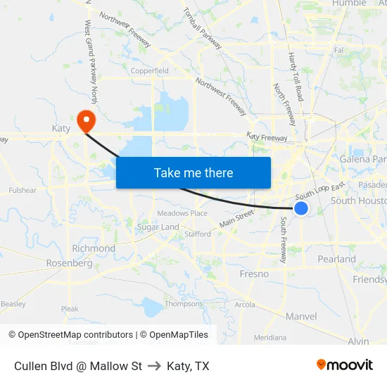 Cullen Blvd @ Mallow St to Katy, TX map
