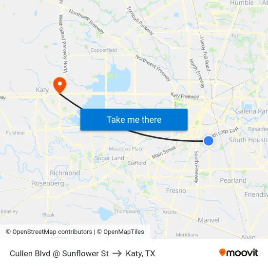 Cullen Blvd @ Sunflower St to Katy, TX map