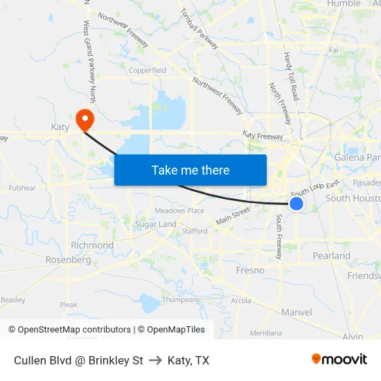 Cullen Blvd @ Brinkley St to Katy, TX map