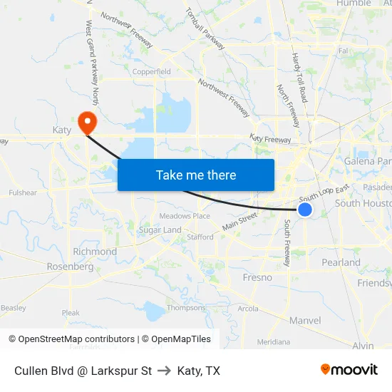 Cullen Blvd @ Larkspur St to Katy, TX map