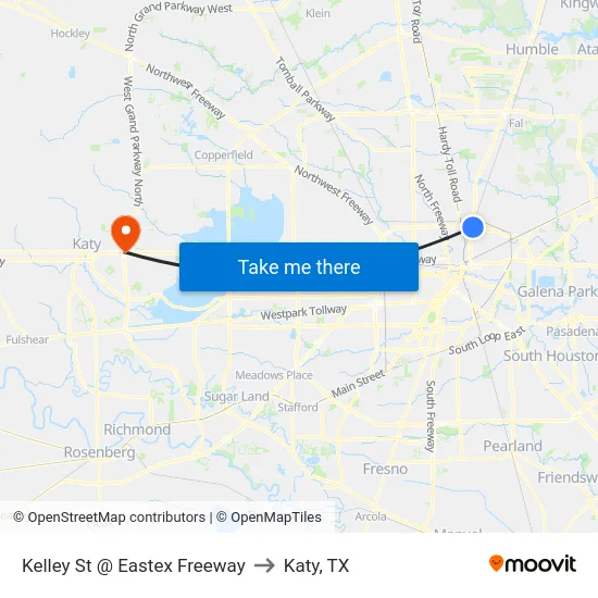 Kelley St @ Eastex Freeway to Katy, TX map