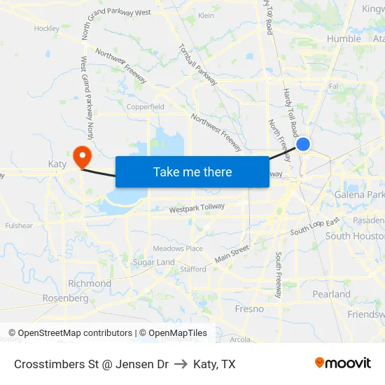 Crosstimbers St @ Jensen Dr to Katy, TX map