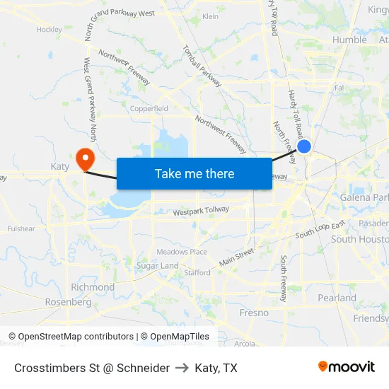 Crosstimbers St @ Schneider to Katy, TX map