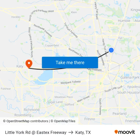 Little York Rd @ Eastex Freeway to Katy, TX map