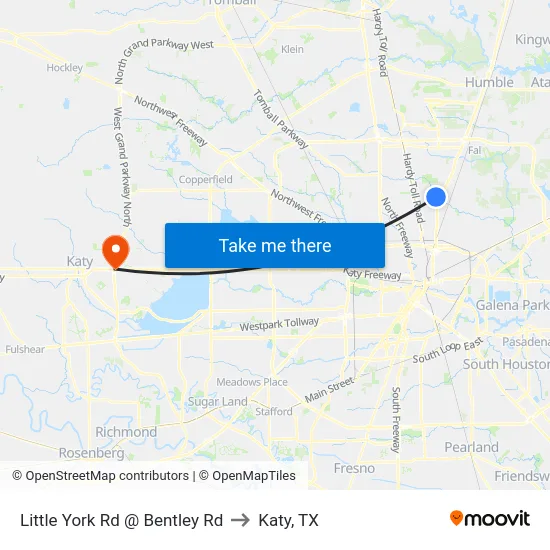 Little York Rd @ Bentley Rd to Katy, TX map