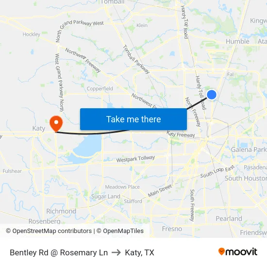 Bentley Rd @ Rosemary Ln to Katy, TX map
